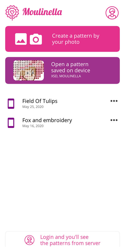 Moulinella app for opening cross stitch patterns