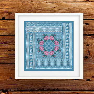 Rose Wreath and Lace Ornament Cross Stitch chart
