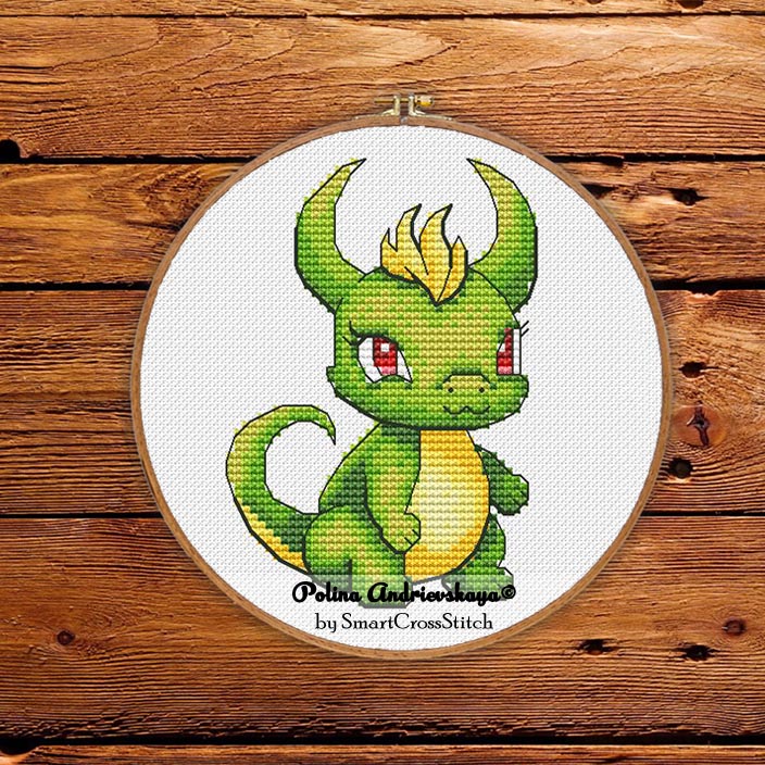 Cute Green Dragon cross stitch pattern - PDF download at ...