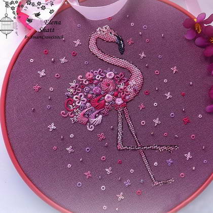 Pink Flamingo Cross Stitch Embroidery Design