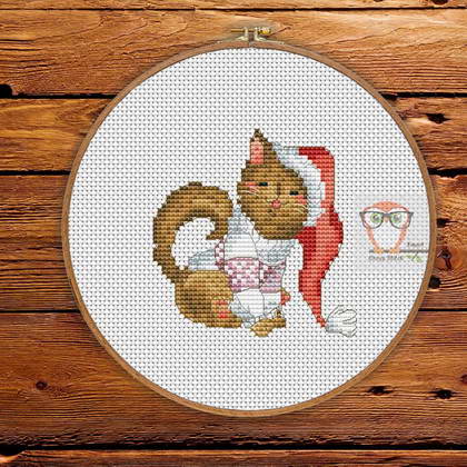 Christmas embroidery pattern Easy cross stitch counted Christmas cat cross stitch pattern Animal cross stitch cute