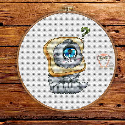 Funny Cross Stitch Cyclops Cat Sandwich embroidery pdf pattern