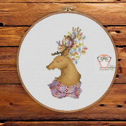 Christmas Cross Stitch Deer Stag Embroidery Design