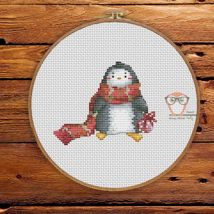 Christmas Cross Stitch Penguin embroidery Design