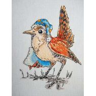 Wren bird cross stitch design