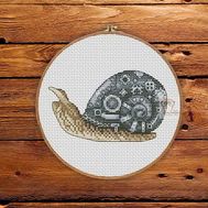 Steampunk Snail cross stitch pattern, Color: gray