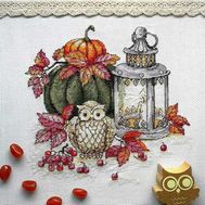 Autumn lanterns and Owl cross stitch design