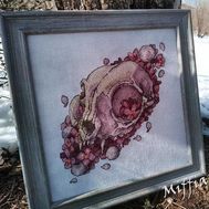 Skull and violets cross stitch
