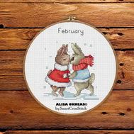February - Bunnies Calendar cross stitch pattern
