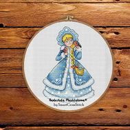 Snow Maiden with bullfinches cross stitch pattern