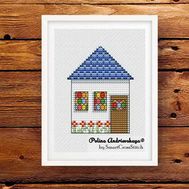 Blue House cross stitch pattern