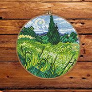Green Wheat Field with Cypress by Van Gogh cross stitch pattern