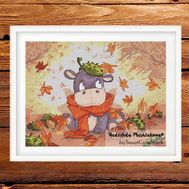 Hippo with chestnuts Cross stitch pattern