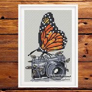 Camera and butterfly cross stitch