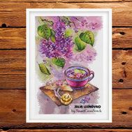 Lilac, snail and cup of tea cross stitch pattern