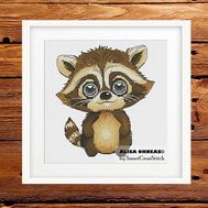 Cute Raccoon cross stitch pattern - brown