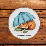 Fox under umbrella cross stitch pattern
