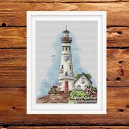 Lighthouse on the bay cross stitch pattern