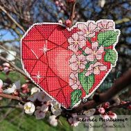 Red Flowers Heart cross stitch pattern
