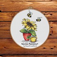 Sunflower and Bees cross stitch pattern