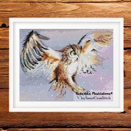 Flying Owl cross stitch pattern