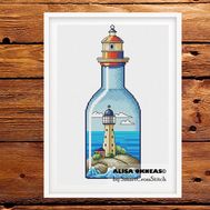 Lighthouse in the bottle cross stitch pattern
