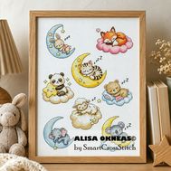 Sleeping Baby Animals - Set of 8 cross stitch patterns