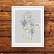 Anime Cross stitch pattern Girl with Cosmocup}