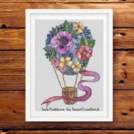 Floral Cross Stitch pattern Air Balloon of Flowers