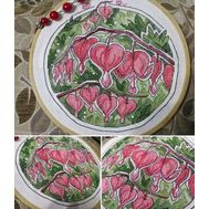 Floral round cross stitch pattern Bleeding Heart Plant}