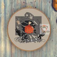 Witch with Embroidery Halloween cross stitch pattern