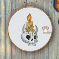 Halloween cross stitch pattern Candle Skull}