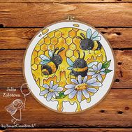 Funny Bees Round Cross stitch pattern