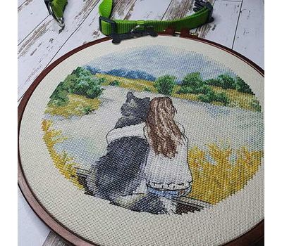 Girl With Dog round cross stitch design