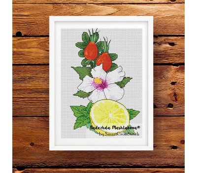 Lemon and Hibiscus cross stitch pattern