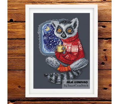 Night Coffee Raccoon cross stitch pattern