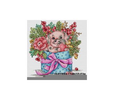 Happy Pig with Flowerscross stitch pattern