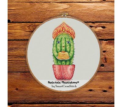 Cactus with pancakes cross stitch pattern