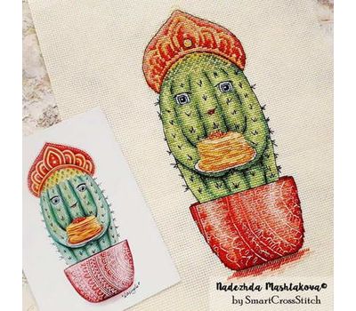 Cactus with pancakes cross stitch design