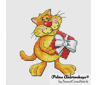 Cat with gift cross stitch chart