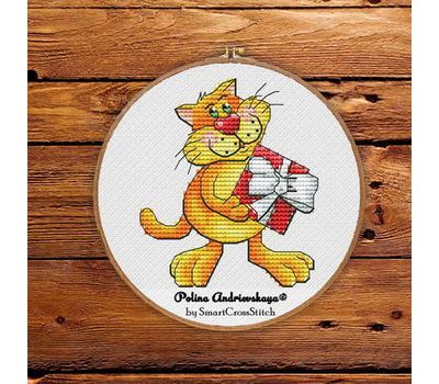 Cat with gift cross stitch pattern