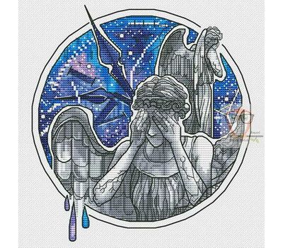 Crying Angels cross stitch chart (grayscale)
