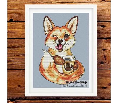 Fox with coffee cross stitch chart