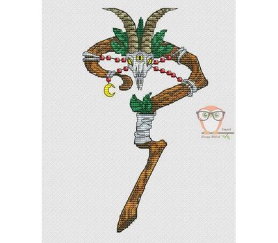 Sorcerer's Staff cross stitch pattern, Color: brown/green
