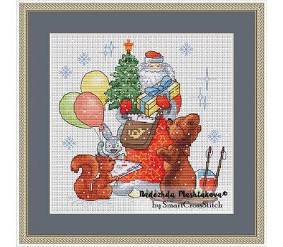 Father Frost and Animals cross stitch pattern