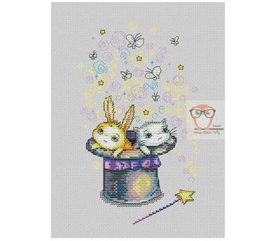 Cat and Bunny Magic Hat cross stitch pattern