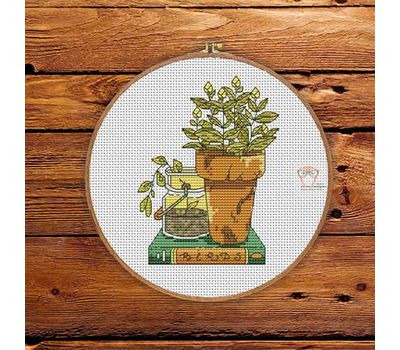 Plants in the pot cross stitch pattern