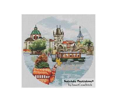Prague Charles Bridge round cross stitch chart