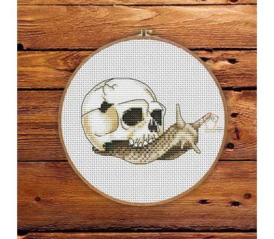 Skull Snail cross stitch pattern, Color: brown