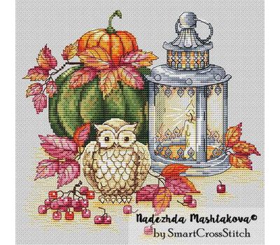 Autumn lanterns and Owl cross stitch chart